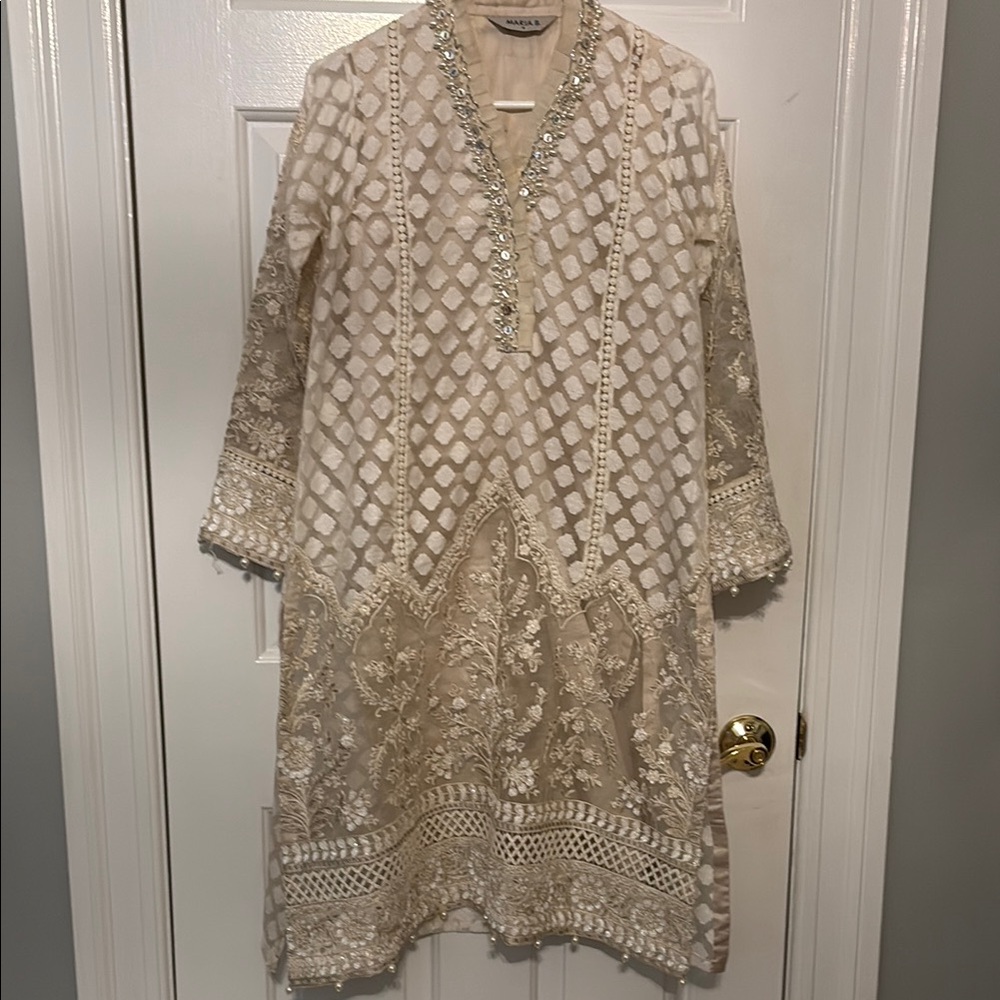 Elegant Cream Embroidered long shirt